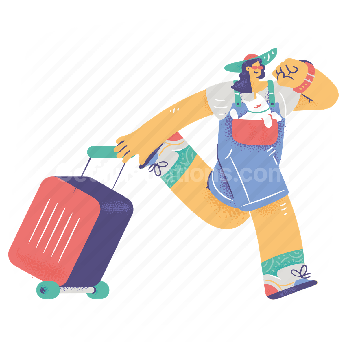 travelling, luggage, suitcase, baggage, woman, cat, pet, animal